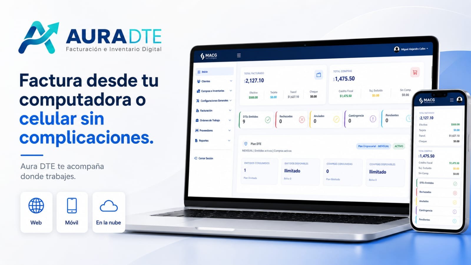 Pantalla de facturación electrónica Aura DTE